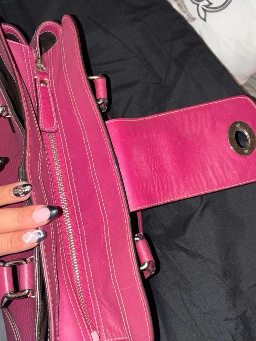 Coach Fuchsia Pink Pebbled Leather Shoulder Bag with Turn-Lock